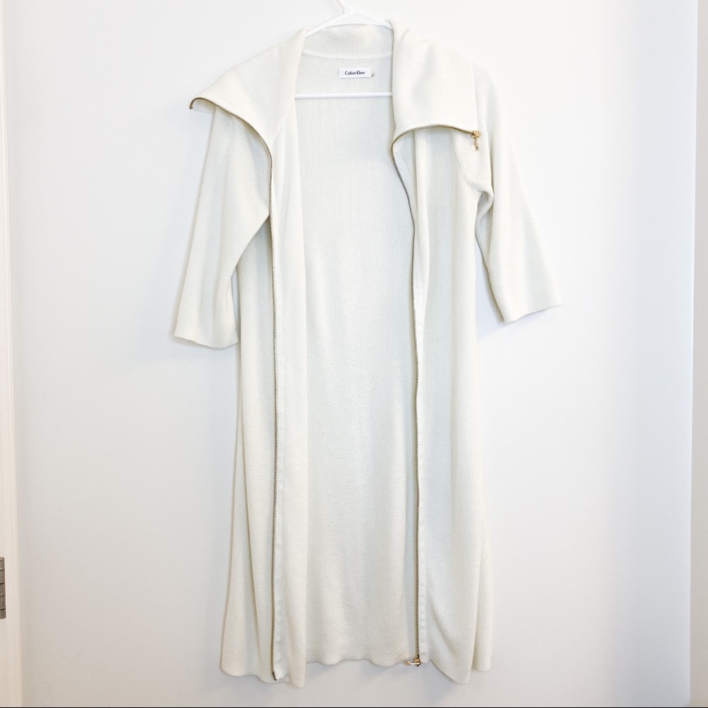 Cream Color Zip Up Long Sweater